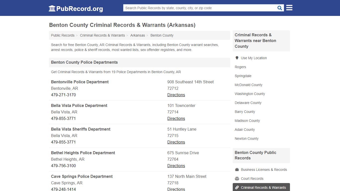 Benton County Criminal Records & Warrants (Arkansas)